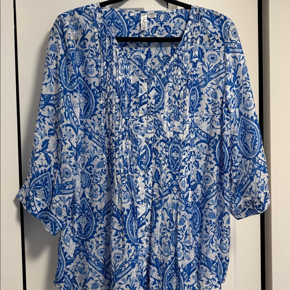 EUC [Ethyl] Celine Central Button-Up Flowy Lightweight Blouse Shirt Top Womens M - Picture 4 of 10
